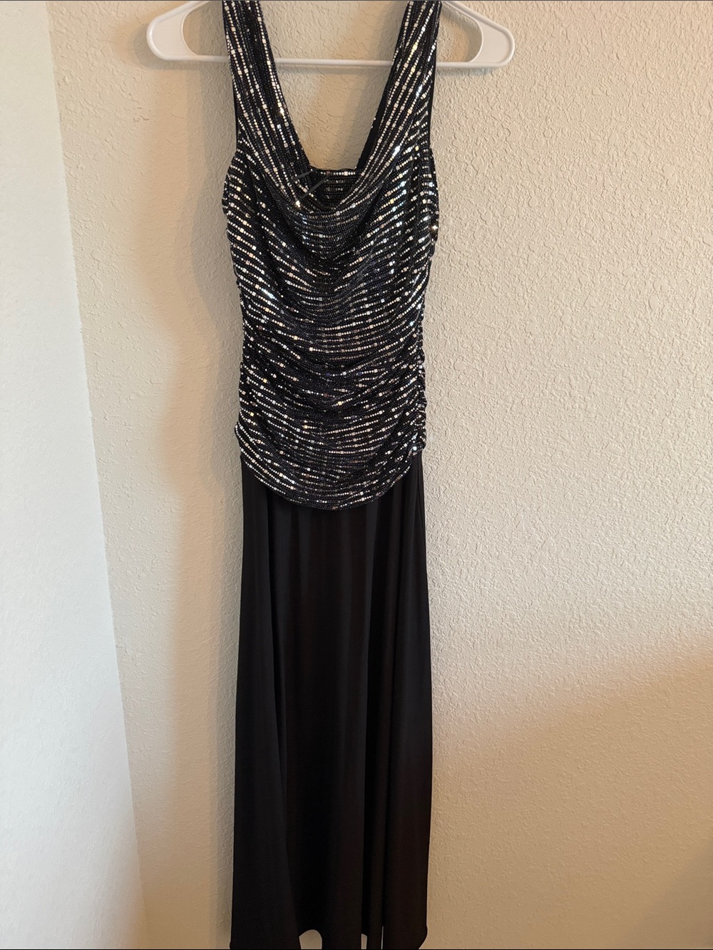 Black Sequin Cowl Neck Evening Dress